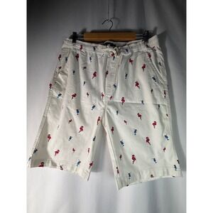 Modern Culture Mens Flamingo Cocktail Print Shorts White Large NWT